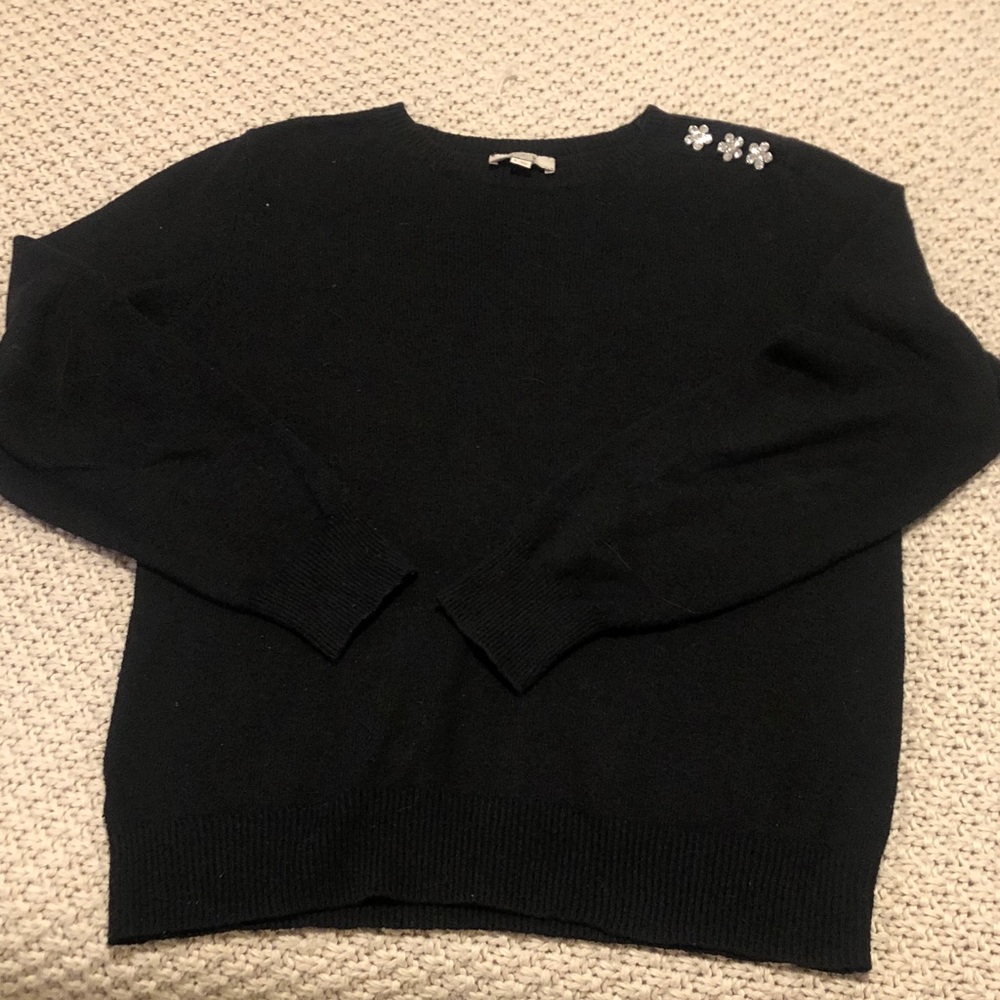 LOFT Outlet Black Sweater with Floral Embellishments M Medium